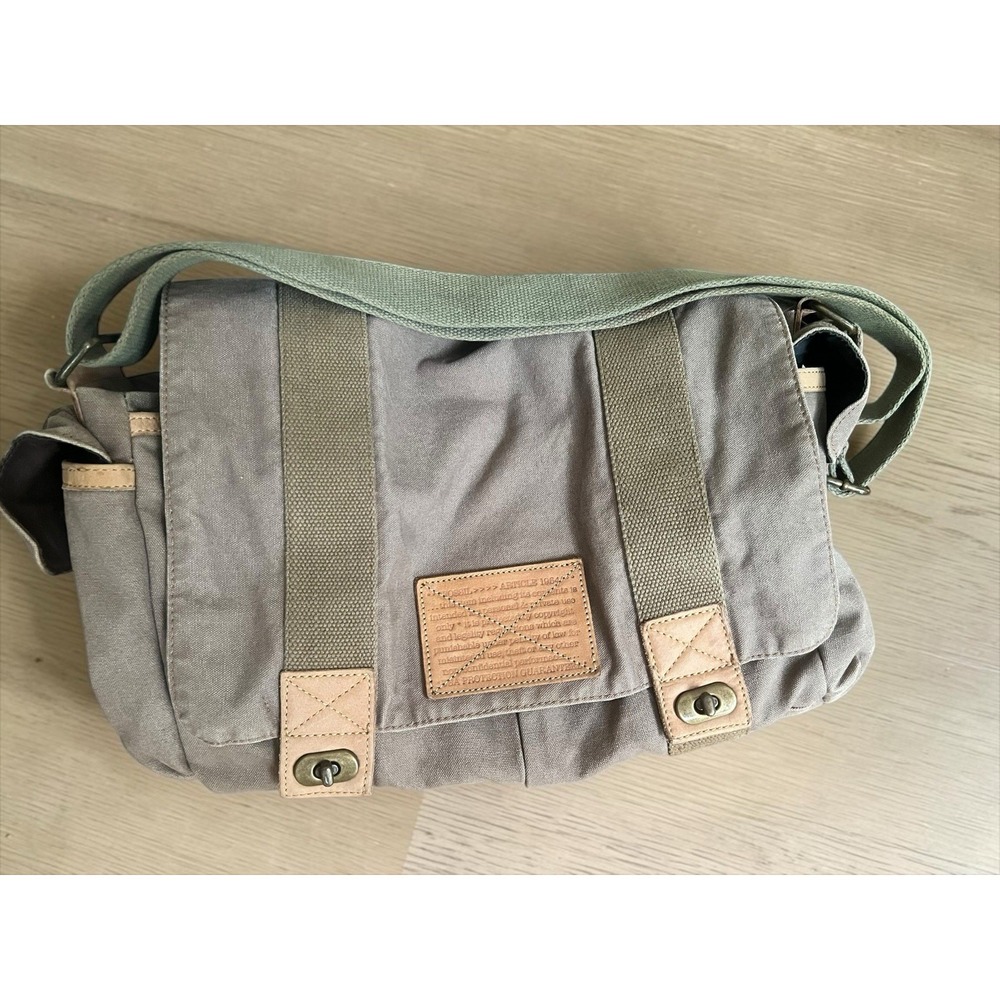 Fossil Military Olive Canvas Leather Messenger Utility‎ Laptop Bag Turnlock
